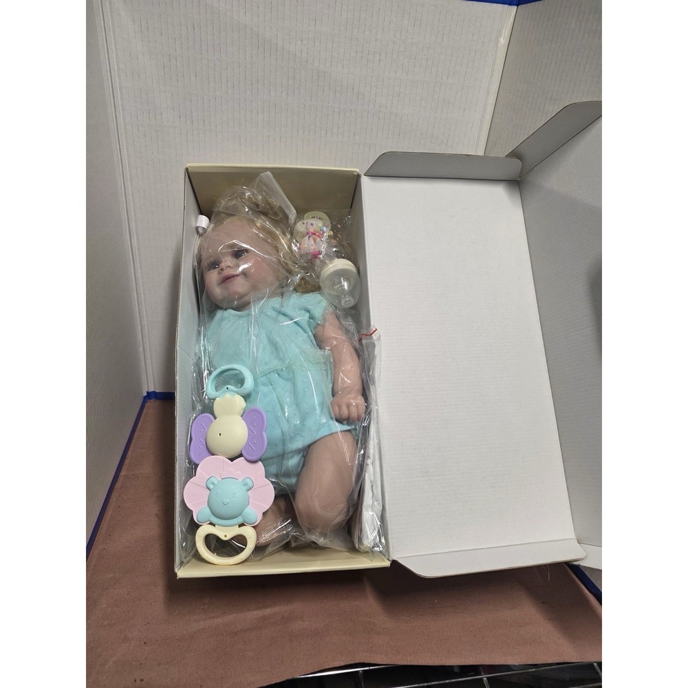 JIZHI 18" Lifelike Reborn Baby Doll Girl Blonde Blue Eyes Box Accessories